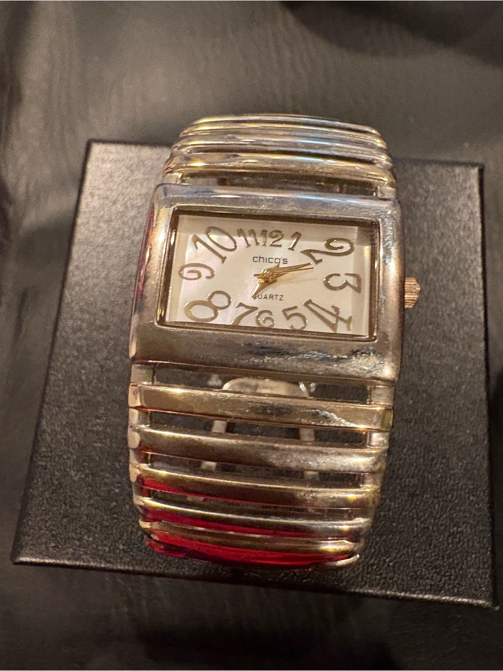 Chico's Gold-Tone Stretch Bracelet Watch with White Dial